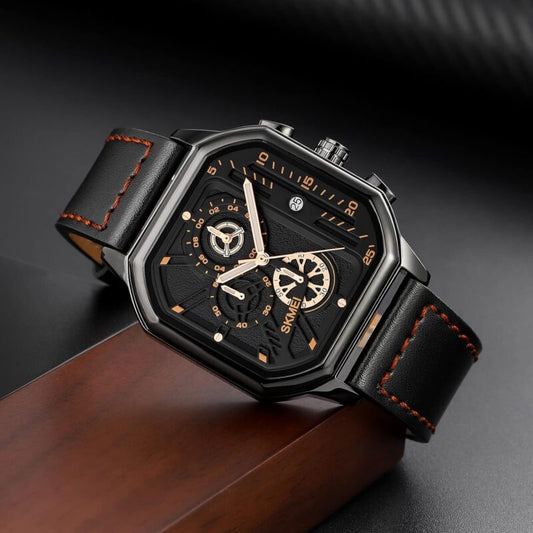 SKMEI 1963 Chronograph Watch (Water Resistance & Genuine Leather)