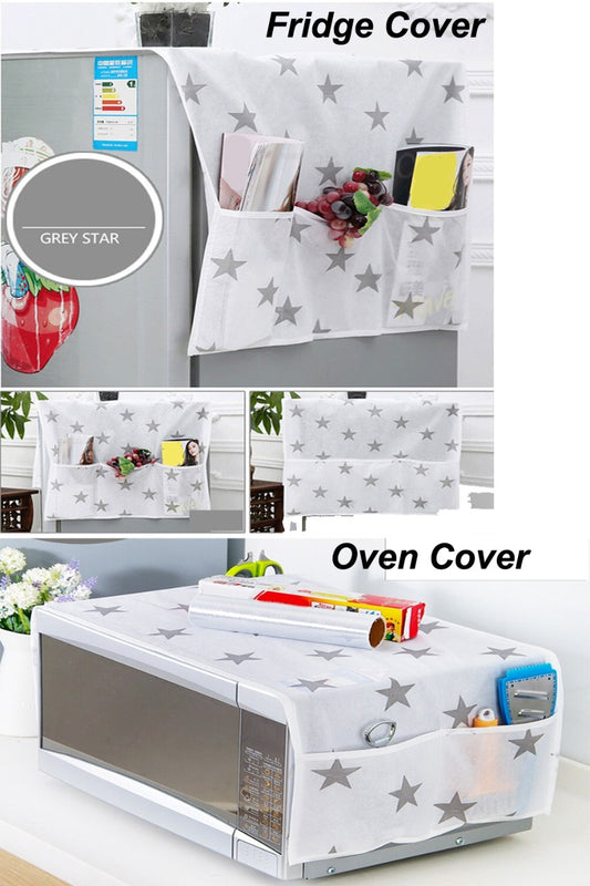 2 Pcs Set Oven Cover and Fridge Cover Kitchen Microwave cover Waterproof Oil Dust Double Pockets Microwave cover Oven Cover and fridge cover