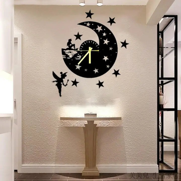 Night Moon &amp; Stars Wooden Wall Clock