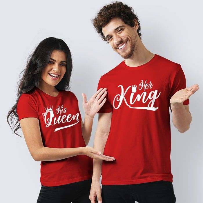 Her King &amp; His Queen Summer Couple Printed T-Shirt
