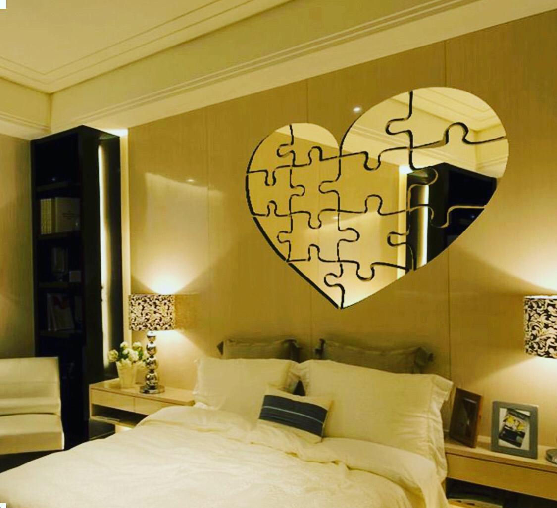 Wall Mirror Frameless Heart Puzzle Design Makeup Mirror