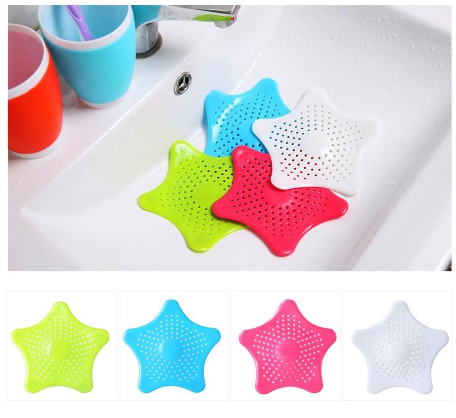 Silicone Rubber Star Fish Five-pointed Creative Star Sink Water Stopper Filter Sea Star Drain Hair Catcher &amp; Stopper Cover Sink Strainer Leakage Filter Kitchen and Bathroom (Random Color)
