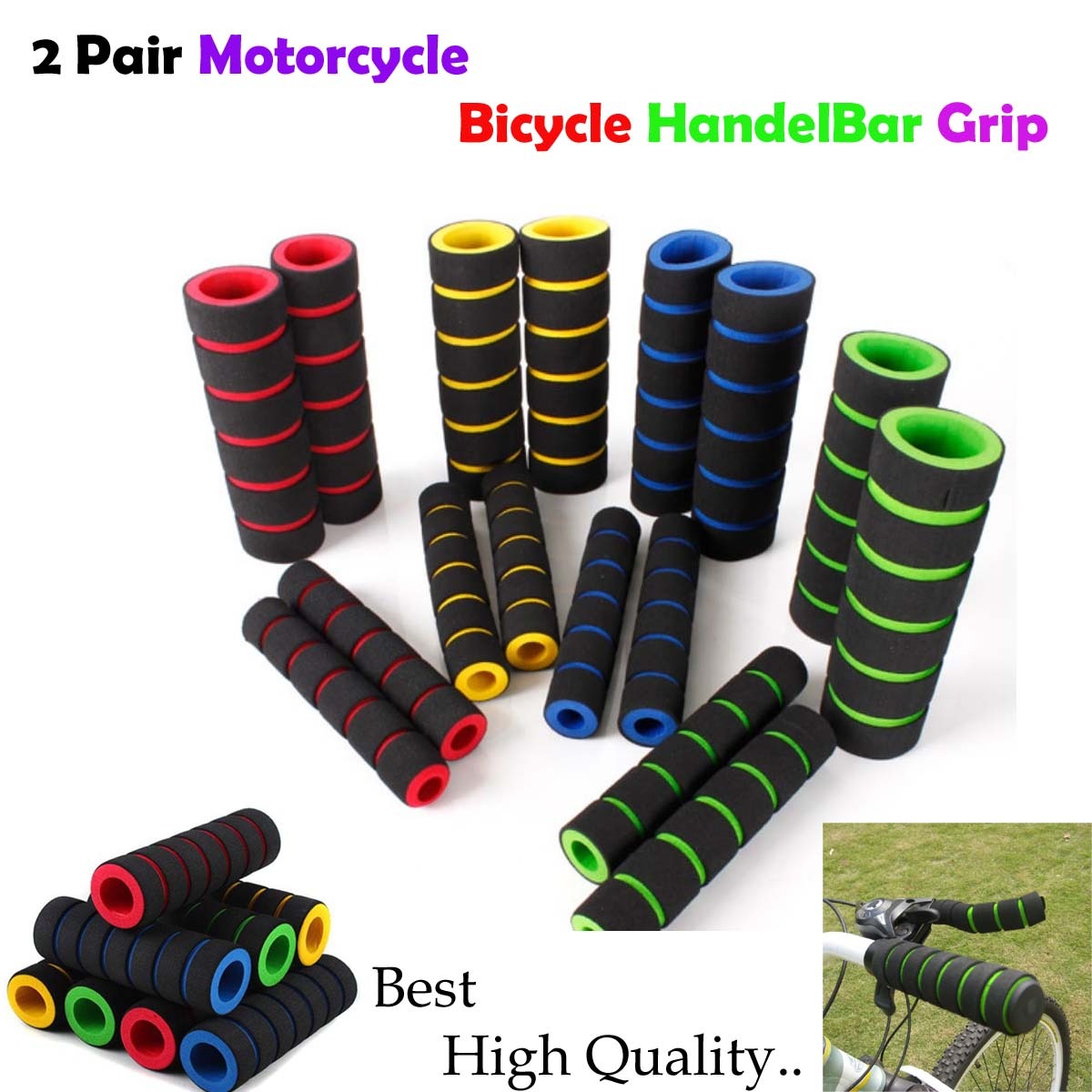 2 Pair Motorcycle Bicycle Handel Bar Grip + Break Clutch Lever Very Soft Sponge Cover Grips