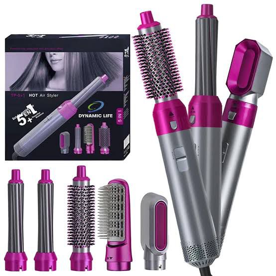 Hair Dryer Brush 5 in 1 Electric Blow Dryer Hair Comb Curling Wand Detachable Brush Kit Negative Ion Straightener Hair Curler
